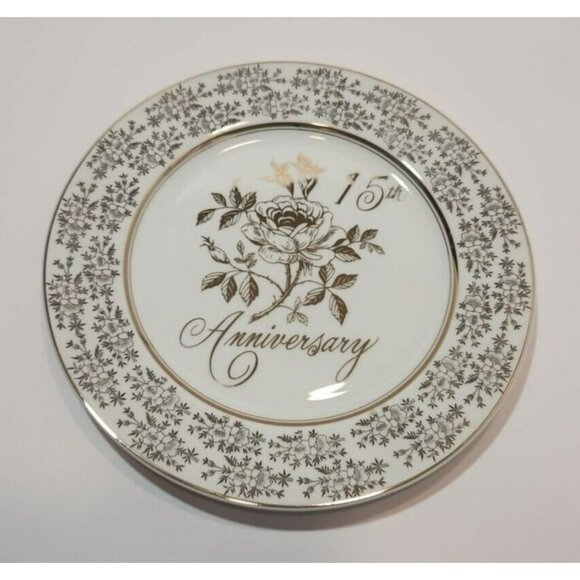 Vintage Norcrest Gold Floral 15th Anniversary Collector Plate Great Gift Couples - Picture 8 of 10